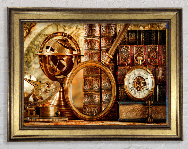 Magnifying vintage objects Framed Print