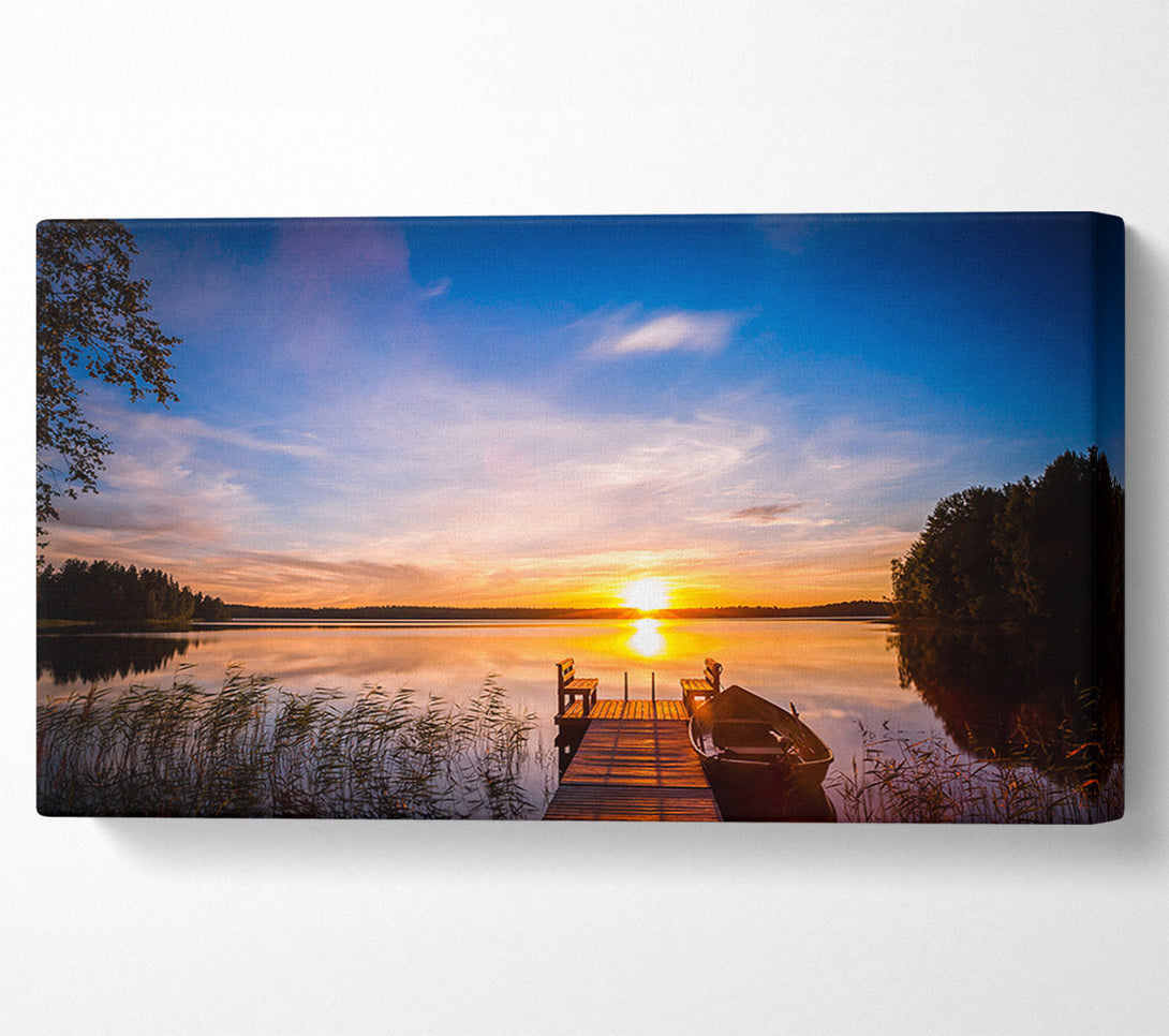  A Canvas Print of Rowing boat parked at the jeti Canvas Wall Art