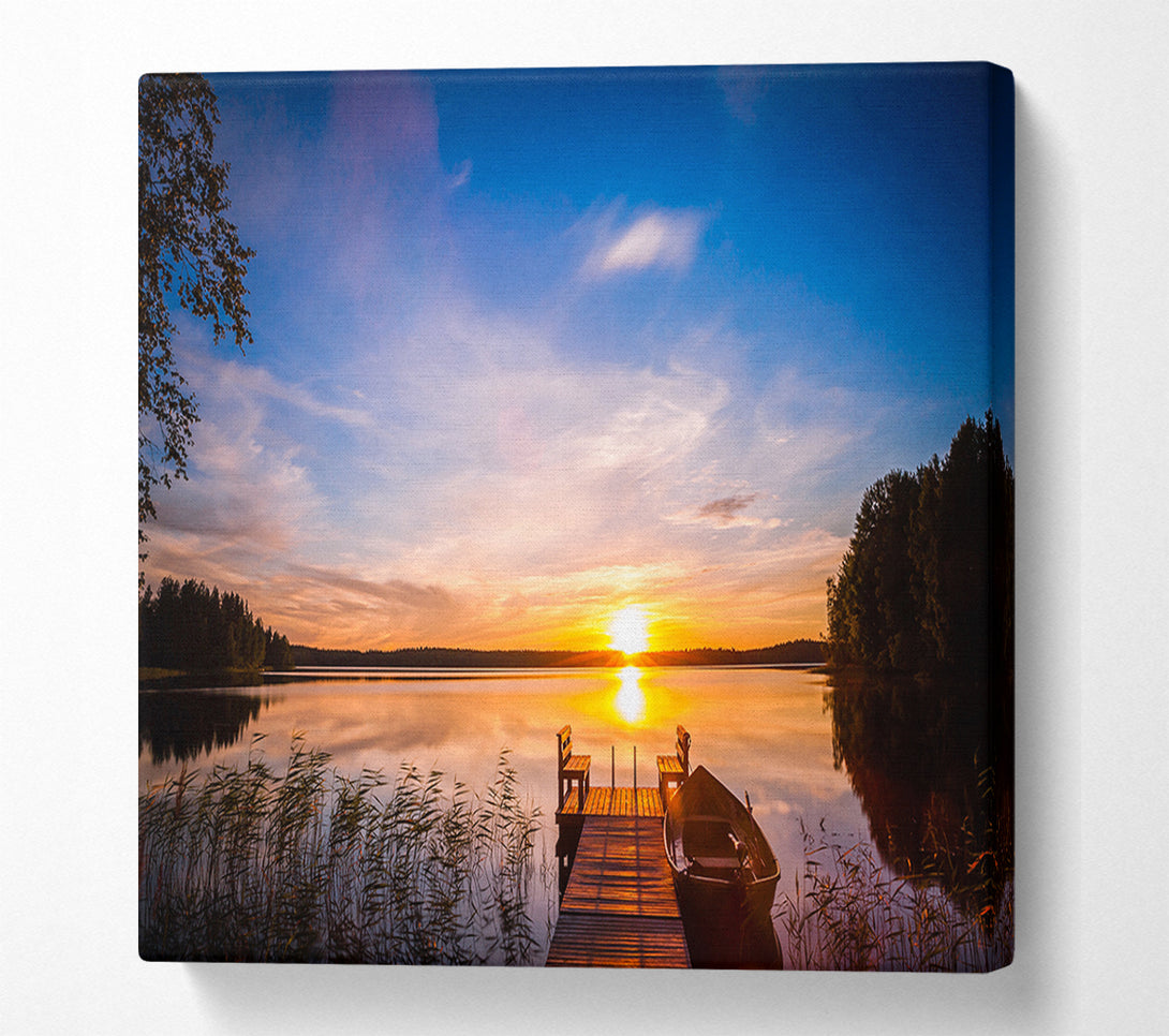  A Canvas Print of Rowing boat parked at the jeti Canvas Wall Art