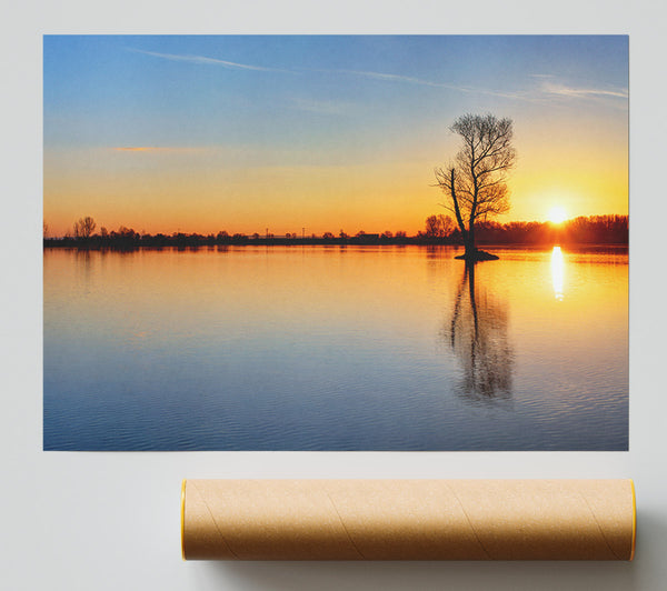 Sunset Above The Trees River Poster
