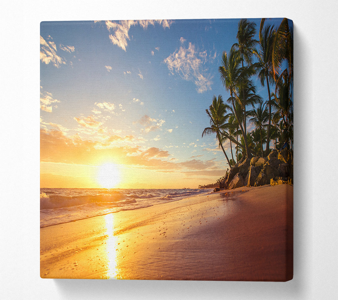  A Canvas Print of Sunset on the beach sand Canvas Wall Art