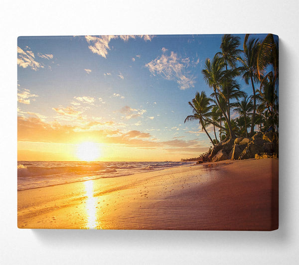  A Canvas Print of Sunset on the beach sand Canvas Wall Art
