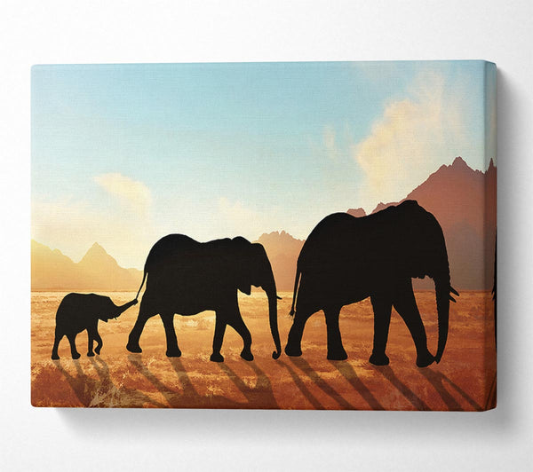  A Canvas Print of Elephants sillouette walking Canvas Art