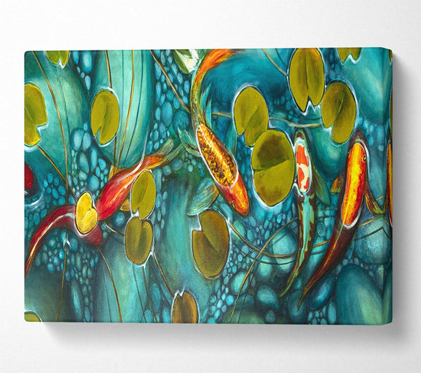  A Canvas Print of Koi fish pond painting Canvas Wall Art