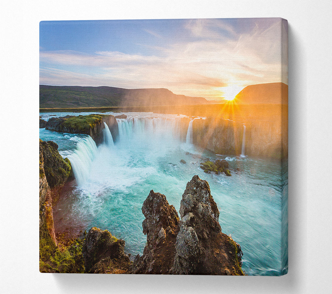  A Canvas Print of Waterfalls emptied into the sea Canvas Wall Art