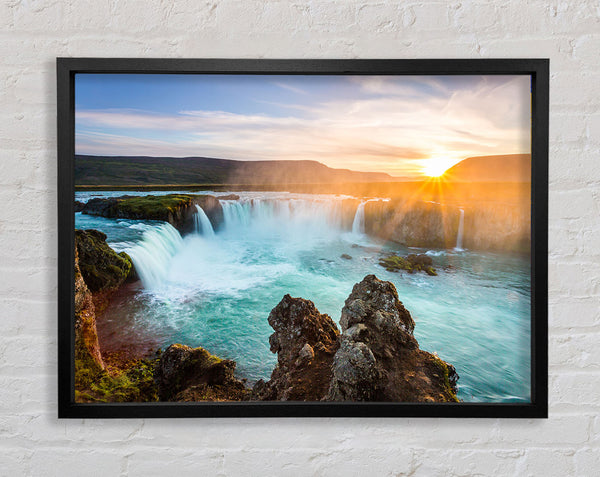 Waterfalls emptied into the sea Framed Print