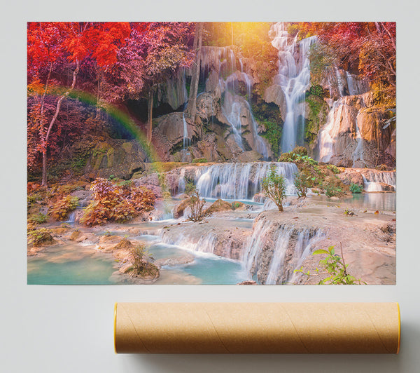 Rainbow Waterfall Woods Poster