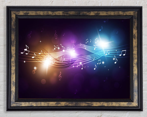 Musical notes on coloured spectrum Framed Print