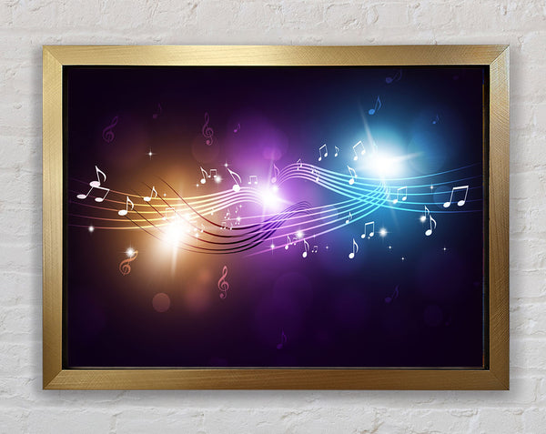 Musical notes on coloured spectrum Framed Print
