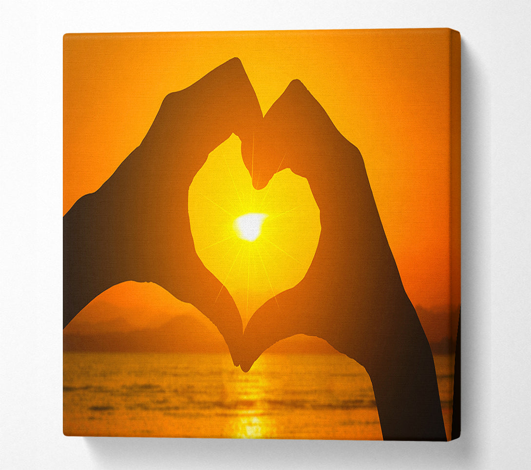 A Canvas Print of love heart hands sunset Canvas Wall Art