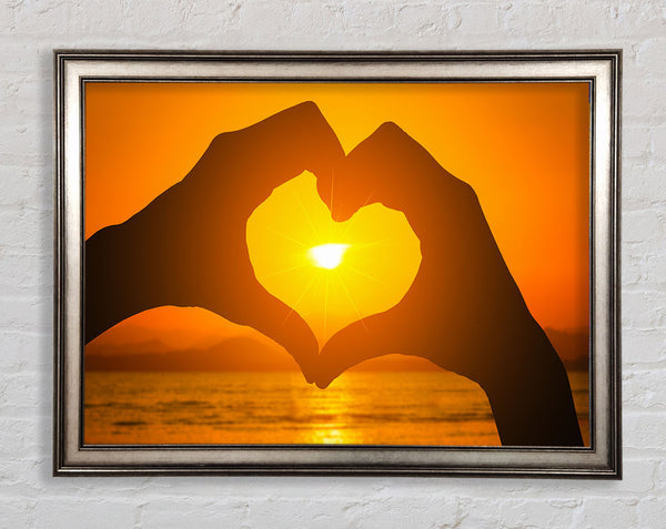 love heart hands sunset Framed Print