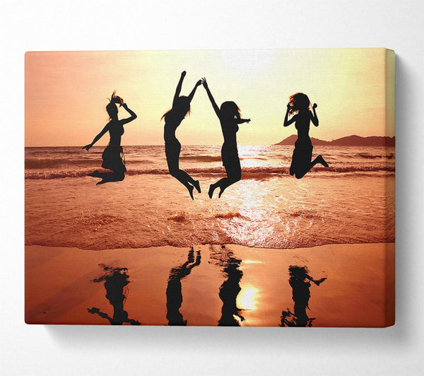  A Canvas Print of People jumping on the beach Canvas Print