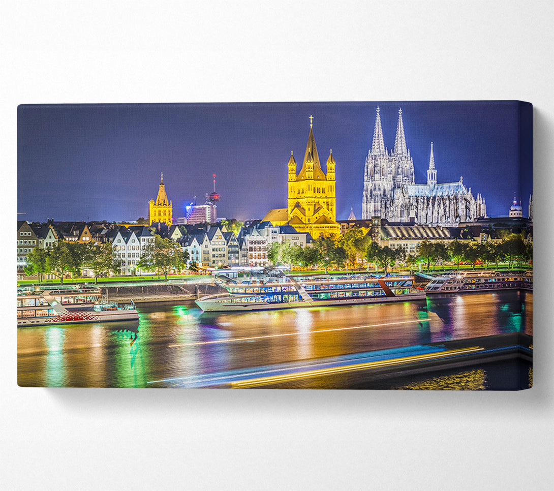  A Canvas Print of Bold lights on the harbour Canvas Print