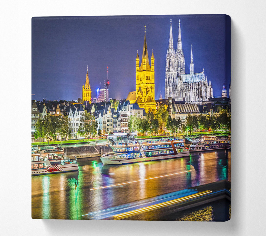  A Canvas Print of Bold lights on the harbour Canvas Print