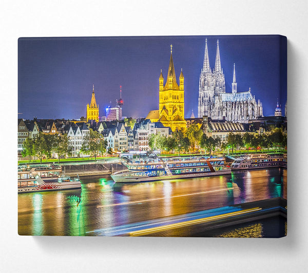  A Canvas Print of Bold lights on the harbour Canvas Print