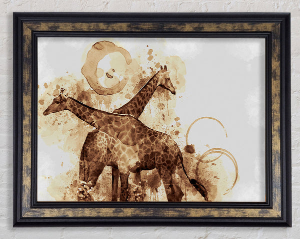Brown watercolour tea stain giraffe Framed Print