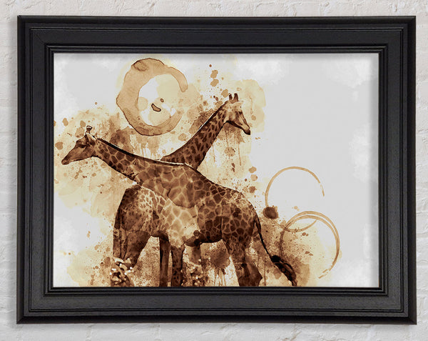Brown watercolour tea stain giraffe Framed Print