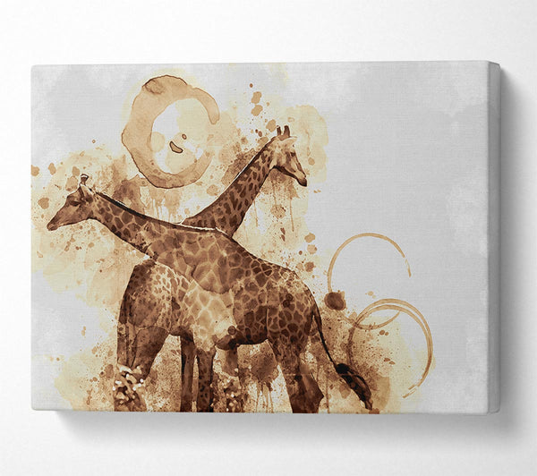  A Canvas Print of Brown watercolour tea stain giraffe Canvas Wall Art