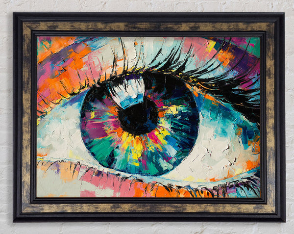 Detailed eye up close acrylic paints Framed Print