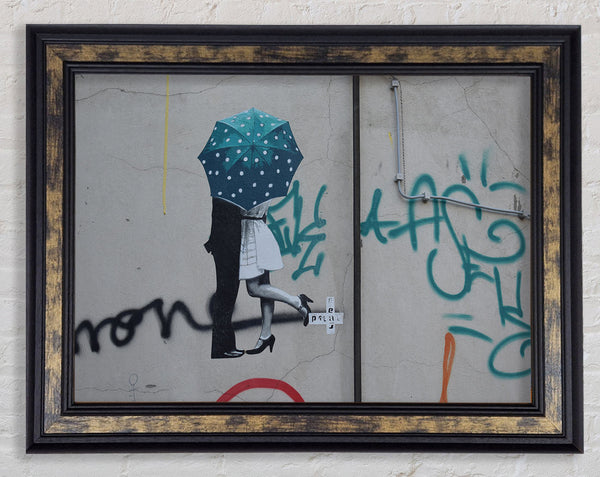 Kissing under the umbrella graffiti Framed Print
