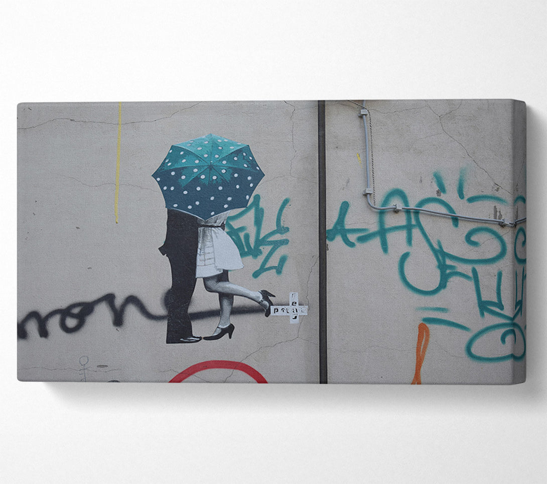  A Canvas Print of Kissing under the umbrella graffiti Canvas Wall Art