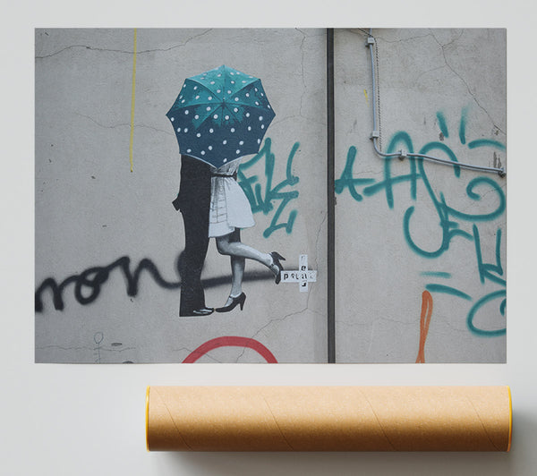 Kissing Under The Umbrella Graffiti Giclee Print