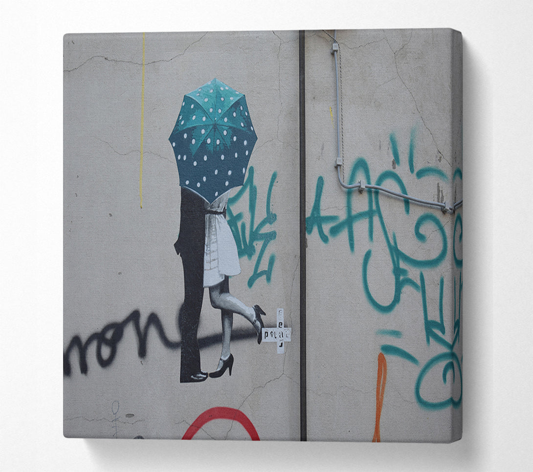 A Canvas Print of Kissing under the umbrella graffiti Canvas Wall Art