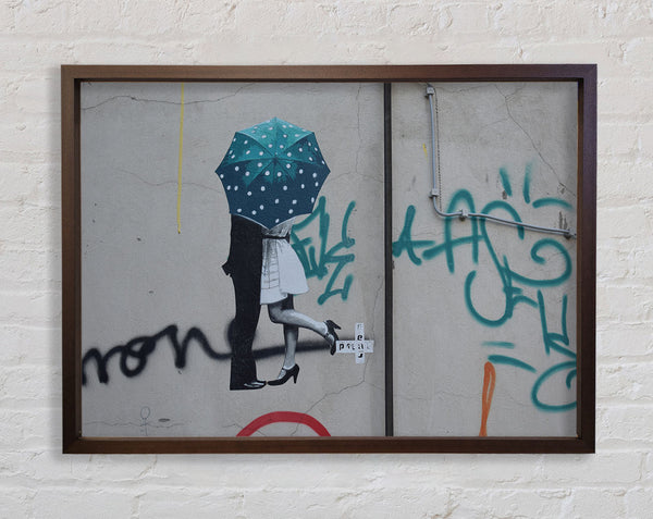 Kissing under the umbrella graffiti Framed Print