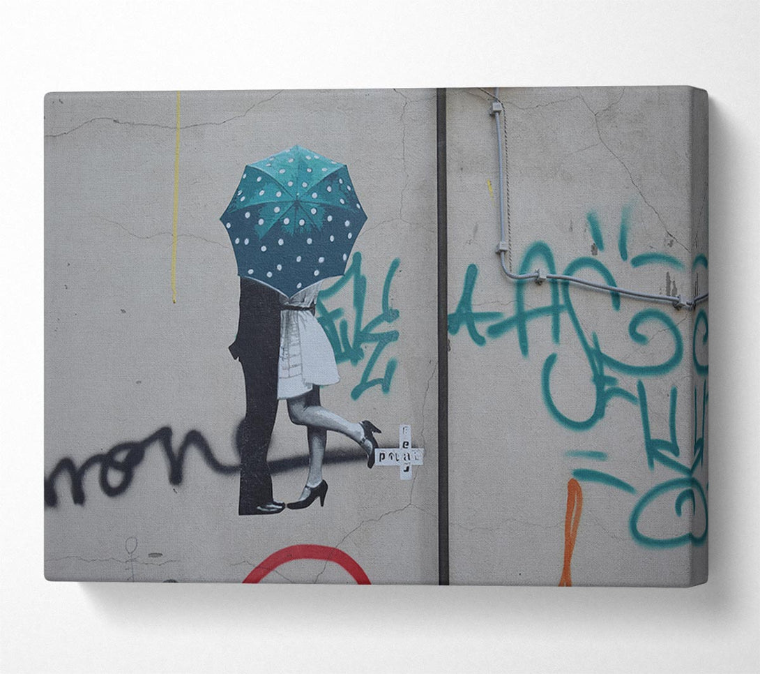  A Canvas Print of Kissing under the umbrella graffiti Canvas Wall Art