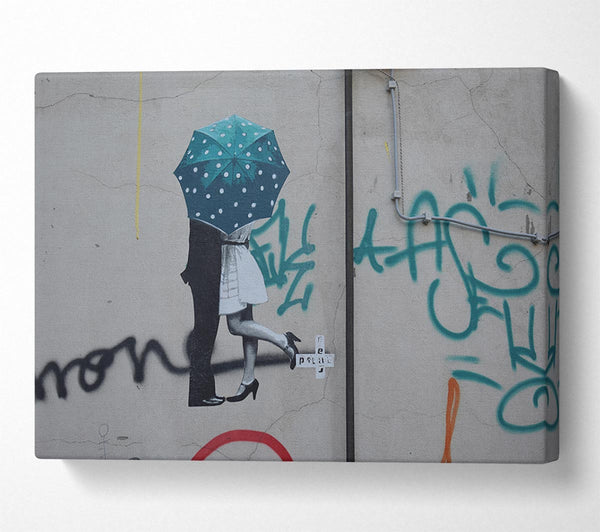  A Canvas Print of Kissing under the umbrella graffiti Canvas Wall Art