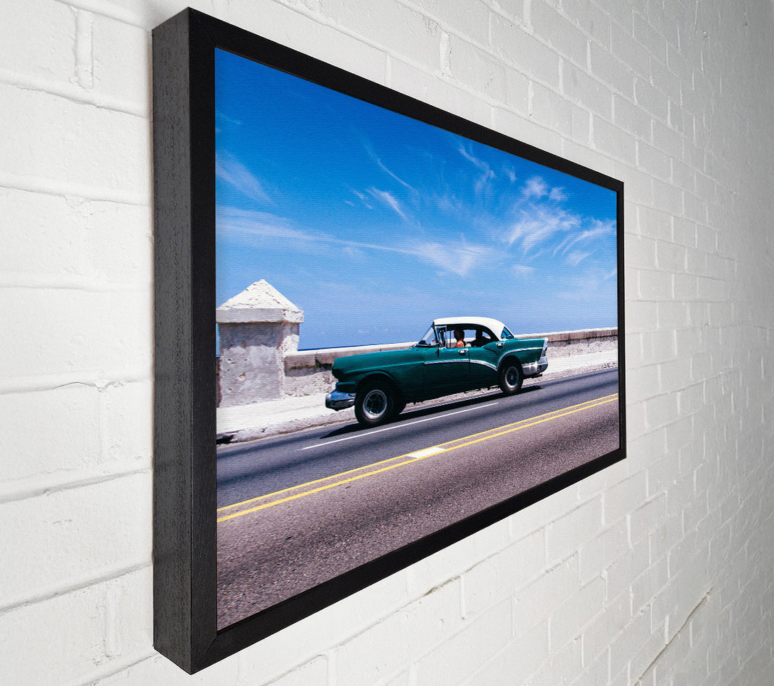  A Canvas Print of Classic car down the highway Canvas Print