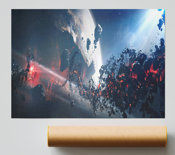 Smashed Asteroid In Space Print