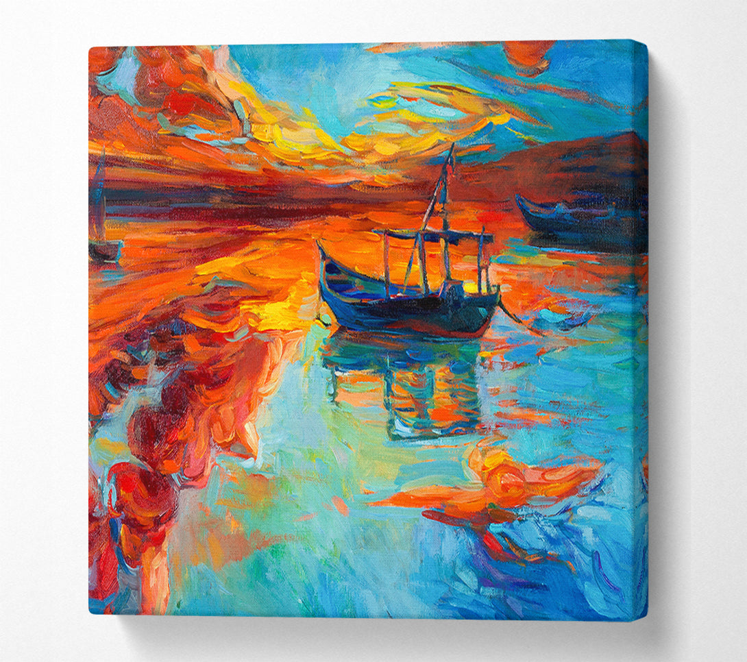  A Canvas Print of Row boat on the horizon of colour Canvas Art