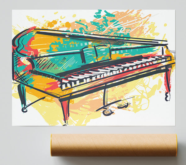 Grand Piano In Colour Print