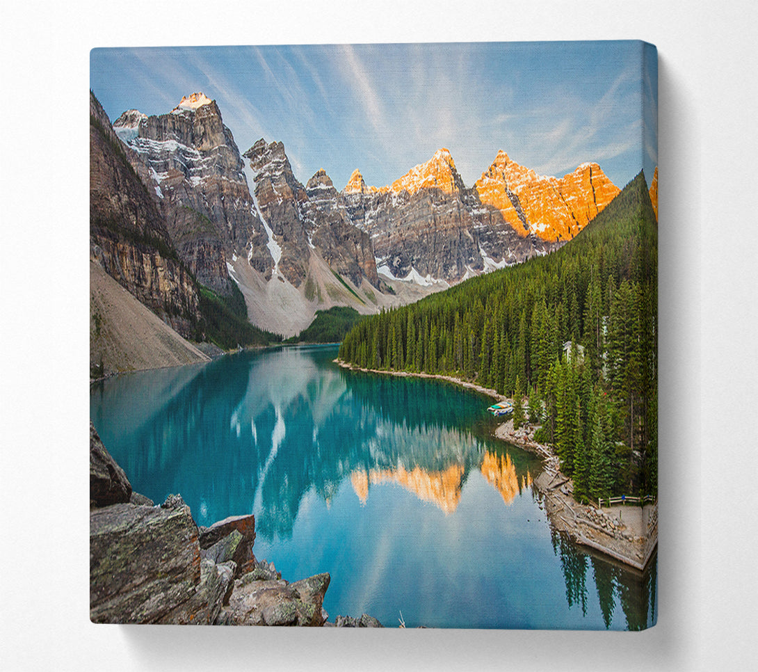  A Canvas Print of Crystal clear lake in the mountain range Canvas Art