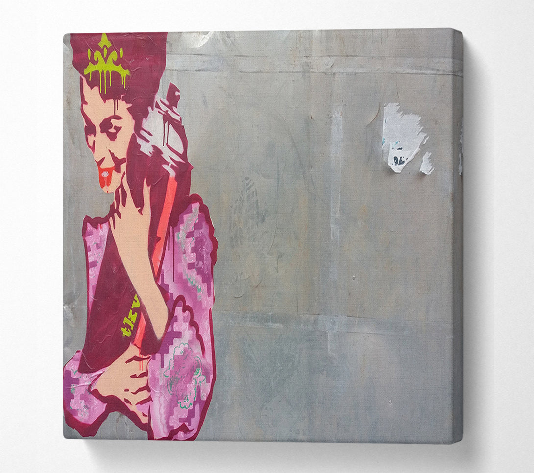  A Canvas Print of Woman hugging the spray can Canvas Wall Art
