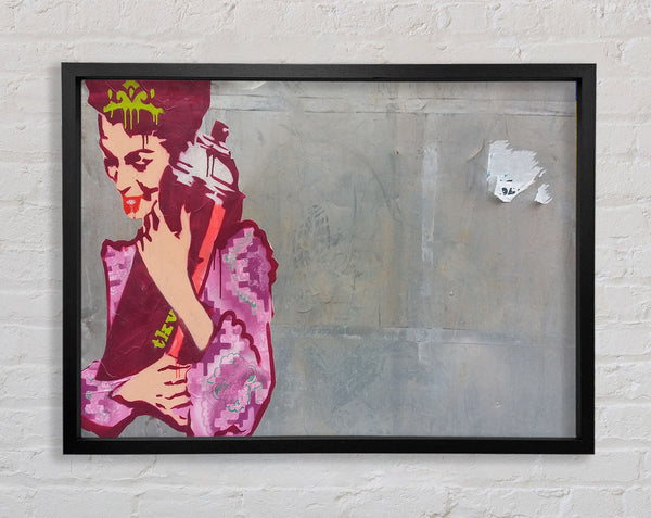 Woman hugging the spray can Framed Print