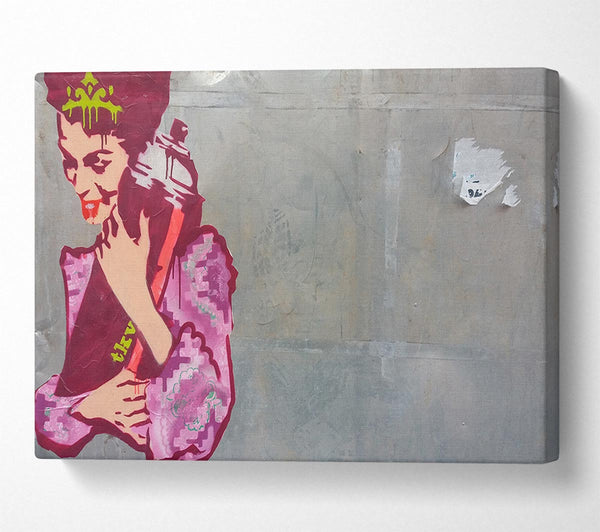  A Canvas Print of Woman hugging the spray can Canvas Wall Art