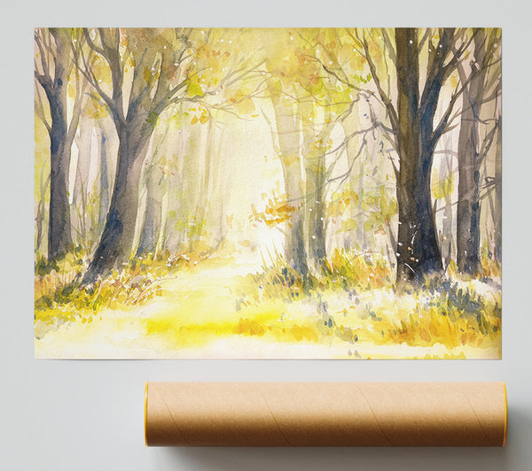 Yellow Forest Woodland Watercolour Print