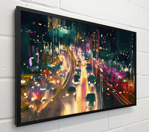 Busy Night Traffic Lights Watercolour