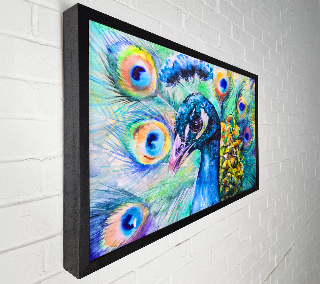 A Canvas Print of Vibrant Watercolour Peacock Canvas Print