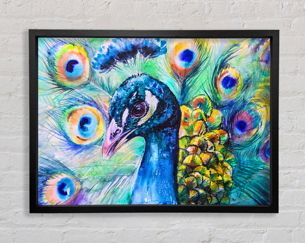 Vibrant Watercolour Peacock Framed Print