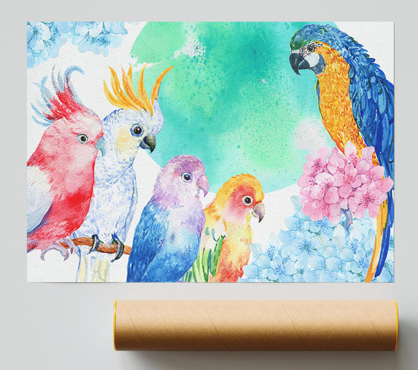 Array Of Watercolour Parrots Giclee Print
