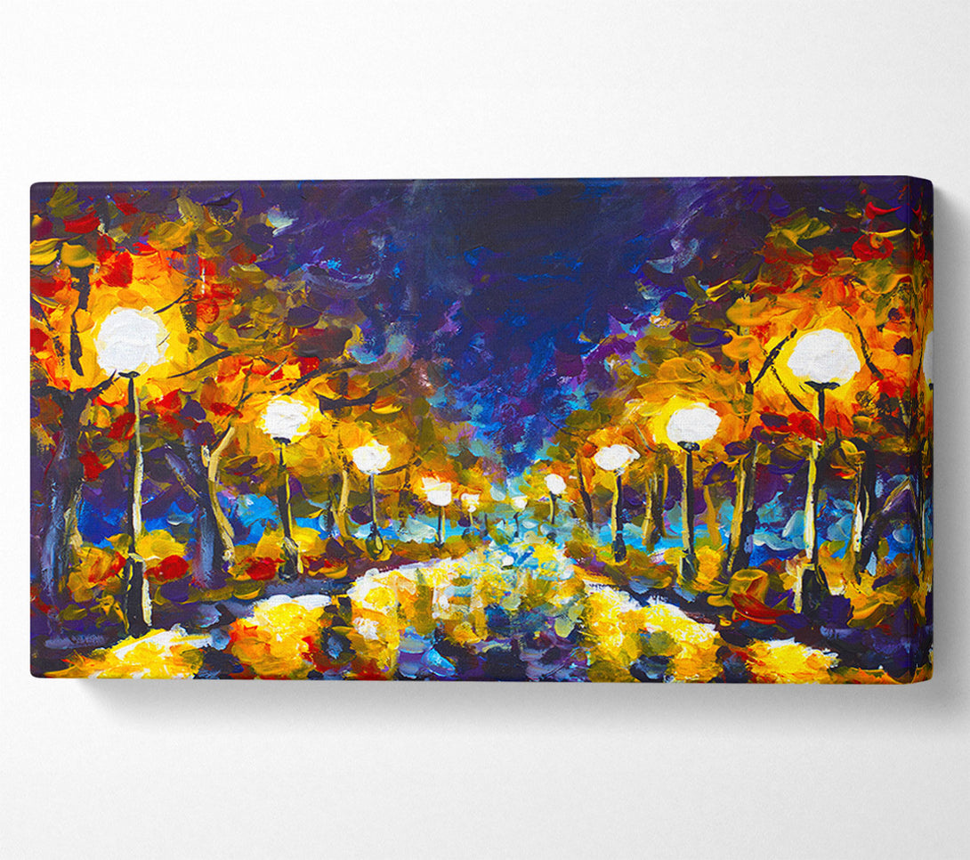 A Canvas Print of Streetlights At Night Gouche Canvas Print