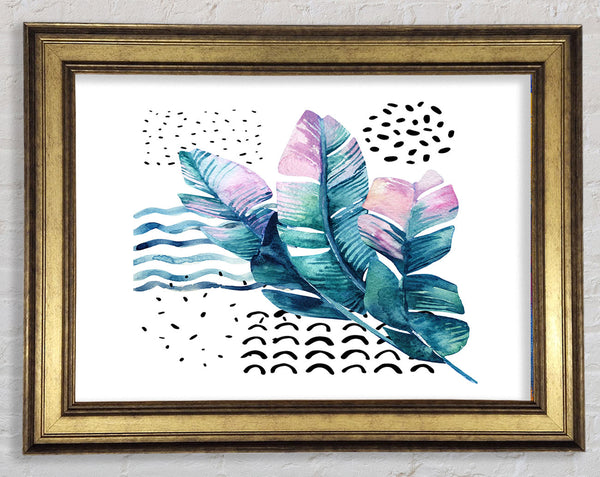 Green Leaves And Shapes Framed Print