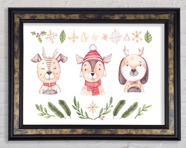 Three Woodlands Animals At Christmas
