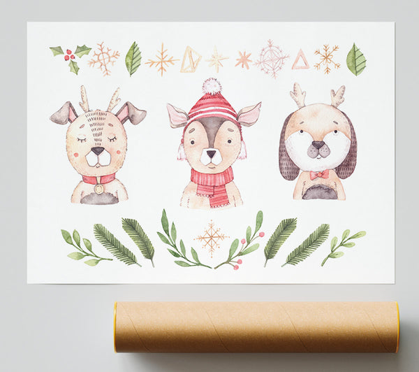 Three Woodlands Animals At Christmas