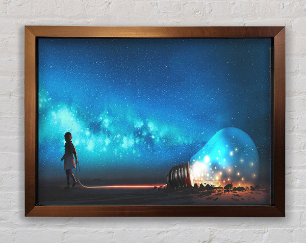 Child Pulling A Lightbulb Framed Print
