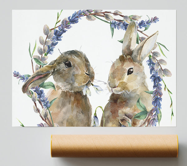 Two Watercolour Rabbits Print