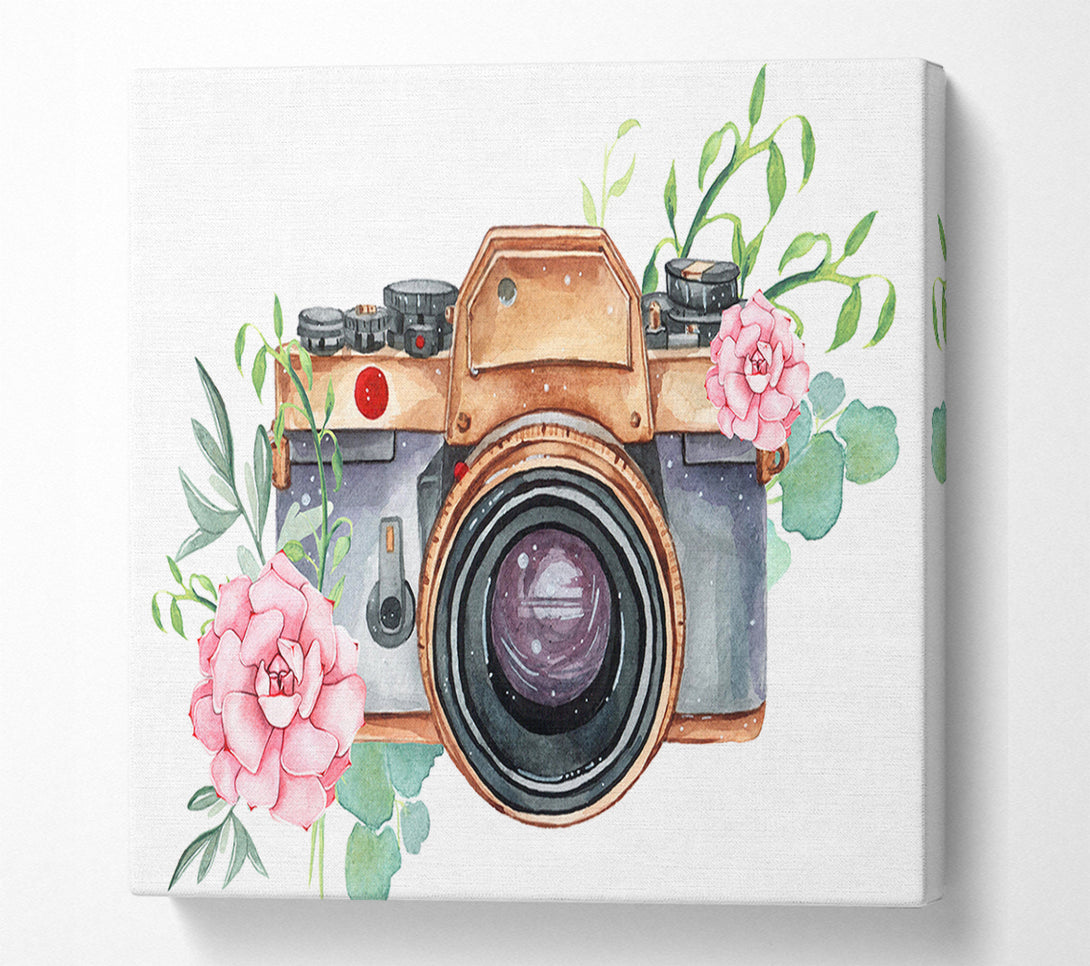  A Canvas Print of Vintage Camera Floral Canvas Art